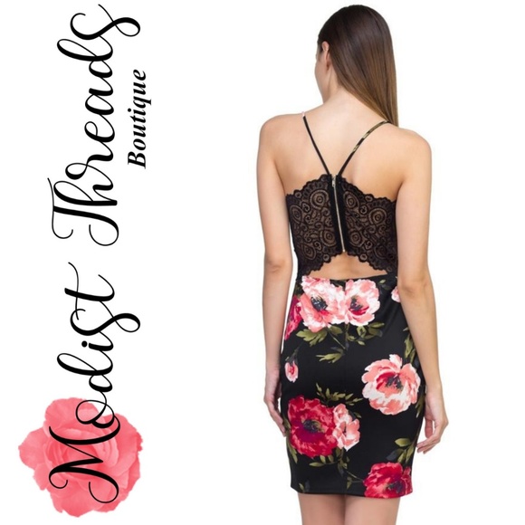 Black Floral Mini Dress - Picture 3 of 4